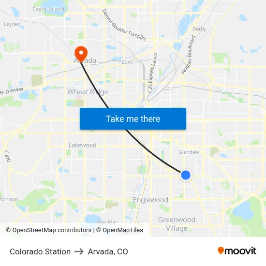Colorado Station to Arvada, CO map