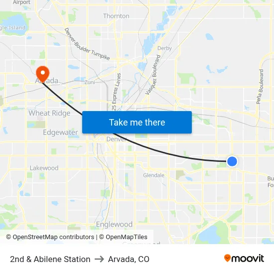 2nd & Abilene Station to Arvada, CO map