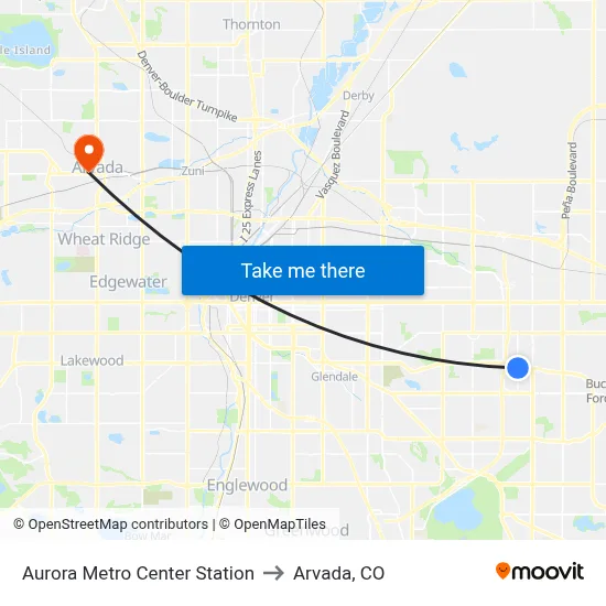 Aurora Metro Center Station to Arvada, CO map