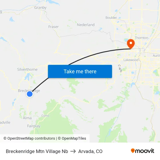 Breckenridge Mtn Village Nb to Arvada, CO map