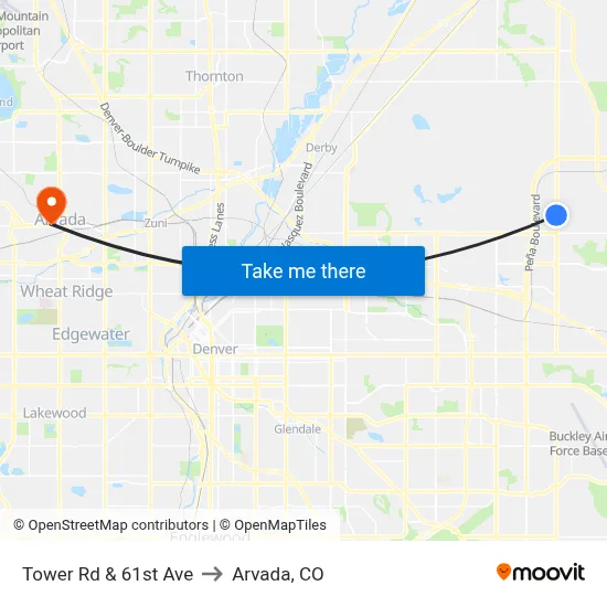 Tower Rd & 61st Ave to Arvada, CO map