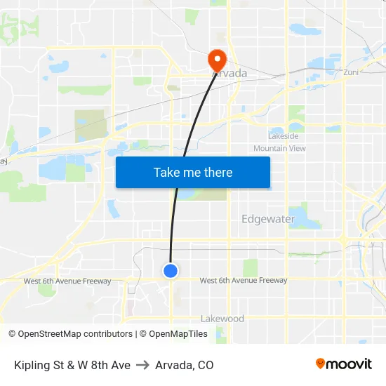 Kipling St & W 8th Ave to Arvada, CO map
