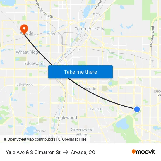Yale Ave & S Cimarron St to Arvada, CO map