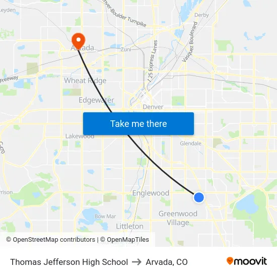 Thomas Jefferson High School to Arvada, CO map