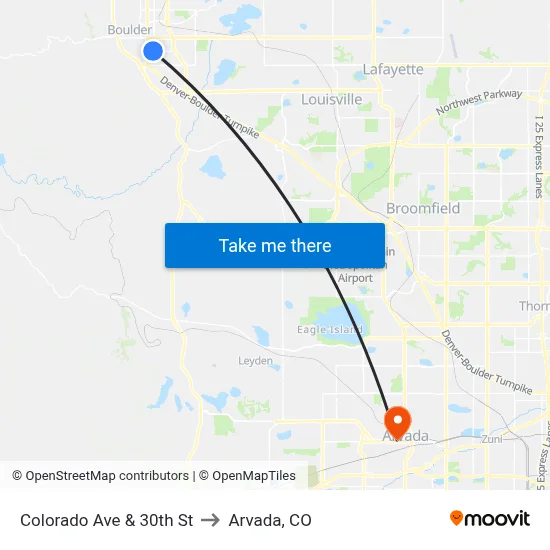 Colorado Ave & 30th St to Arvada, CO map