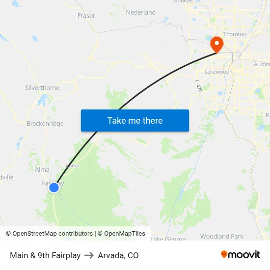 Main & 9th Fairplay to Arvada, CO map