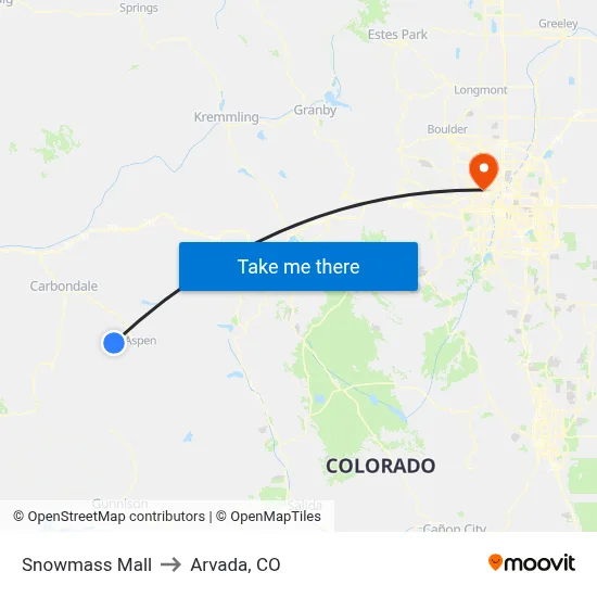 Snowmass Mall to Arvada, CO map