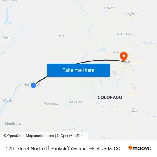 12th Street North Of Bookcliff Avenue to Arvada, CO map