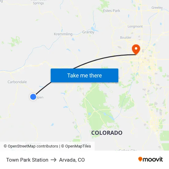 Town Park Station to Arvada, CO map