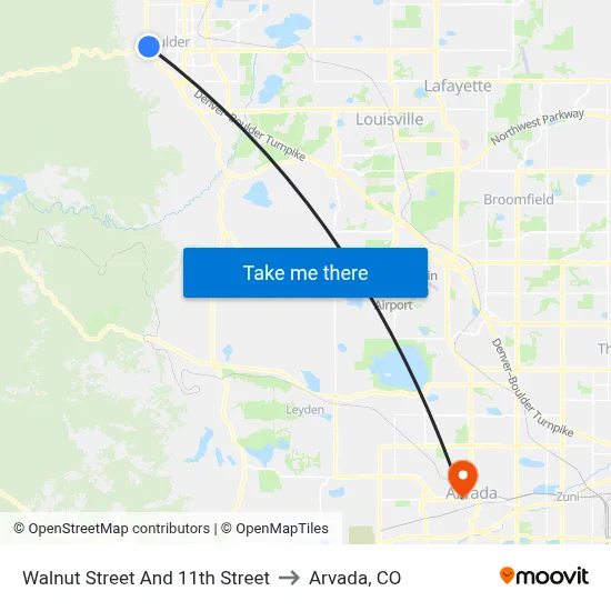 Walnut Street And 11th Street to Arvada, CO map
