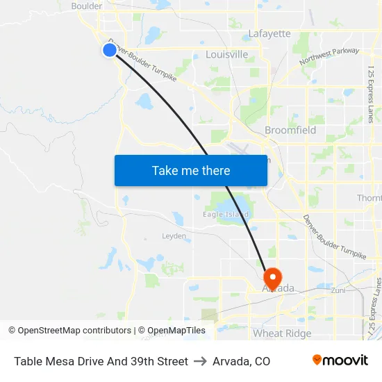 Table Mesa Drive And 39th Street to Arvada, CO map