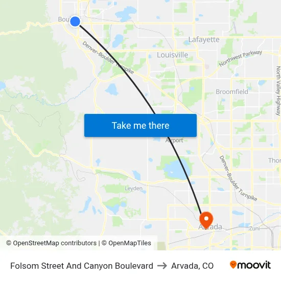 Folsom Street And Canyon Boulevard to Arvada, CO map