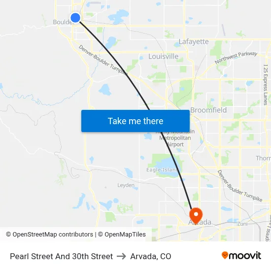 Pearl Street And 30th Street to Arvada, CO map