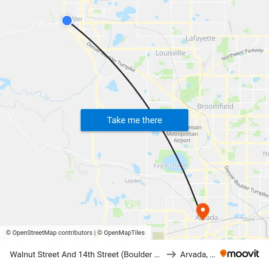 Walnut Street And 14th Street (Boulder Station) to Arvada, CO map