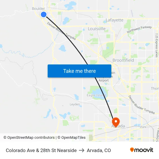 Colorado Ave & 28th St Nearside to Arvada, CO map