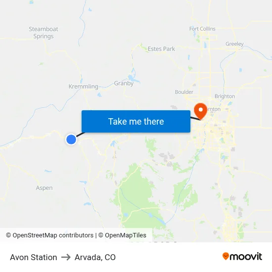 Avon Station to Arvada, CO map