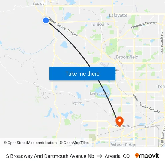 S Broadway And Dartmouth Avenue Nb to Arvada, CO map