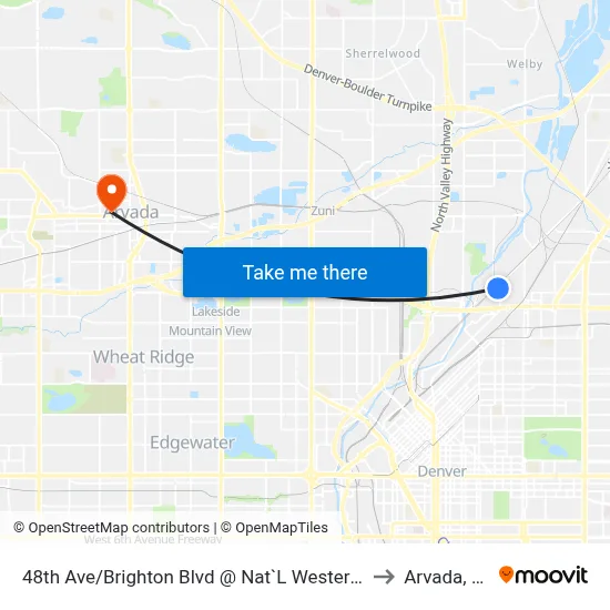 48th Ave/Brighton Blvd @ Nat`L Western Ctr to Arvada, CO map