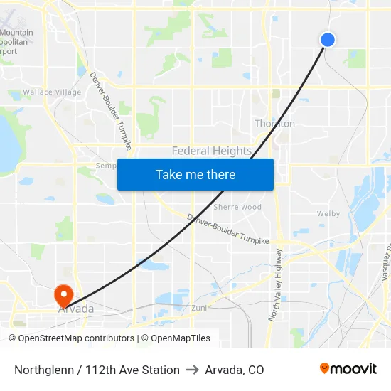 Northglenn / 112th Ave Station to Arvada, CO map