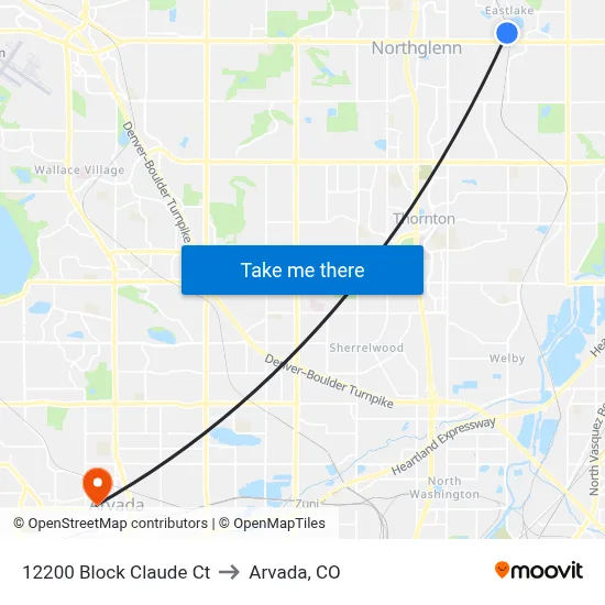 12200 Block Claude Ct to Arvada, CO map