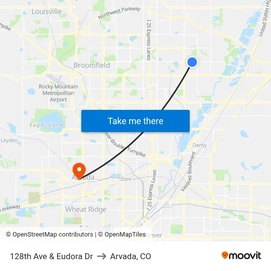 128th Ave & Eudora Dr to Arvada, CO map