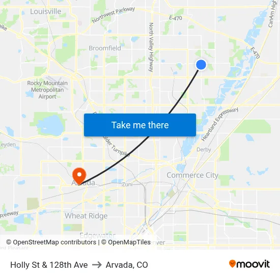 Holly St & 128th Ave to Arvada, CO map