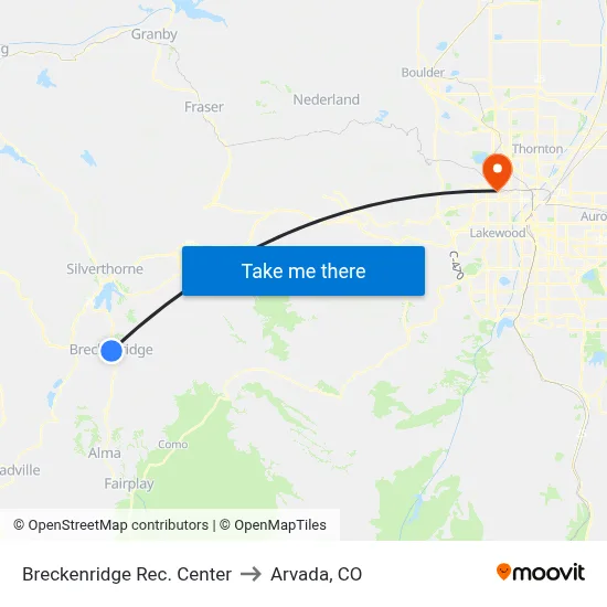 Breckenridge Rec. Center to Arvada, CO map
