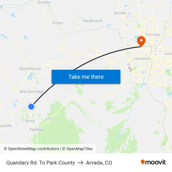 Quandary Rd. To Park County to Arvada, CO map