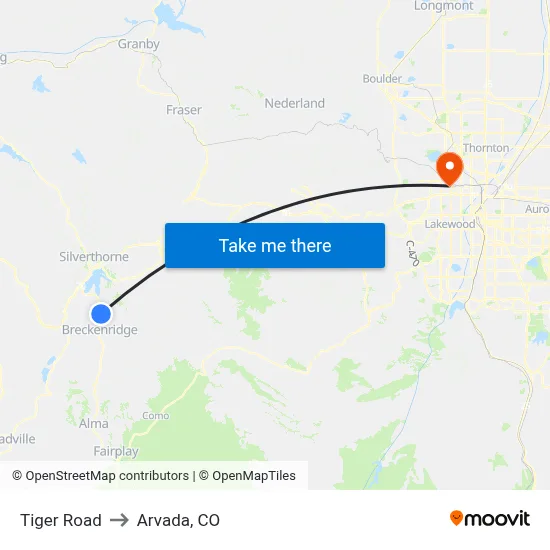 Tiger Road to Arvada, CO map