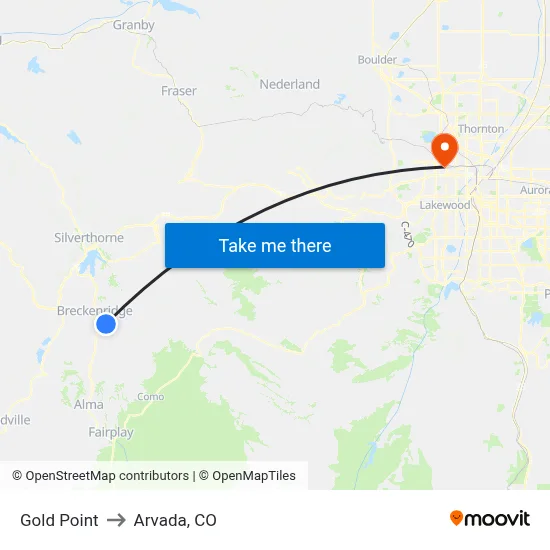 Gold Point to Arvada, CO map