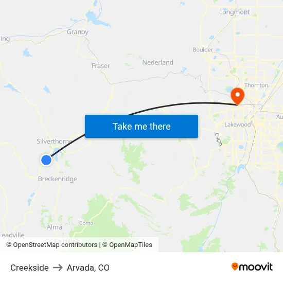 Creekside to Arvada, CO map