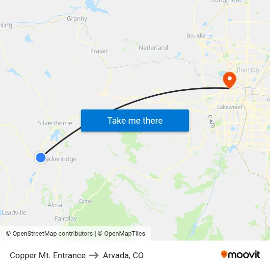 Copper Mt. Entrance to Arvada, CO map