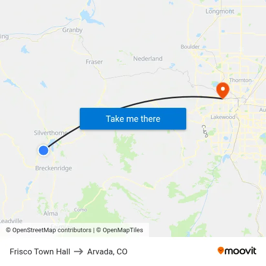 Frisco Town Hall to Arvada, CO map
