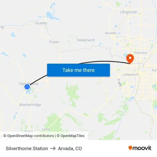 Silverthorne Station to Arvada, CO map