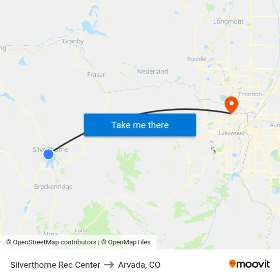 Silverthorne Rec Center to Arvada, CO map