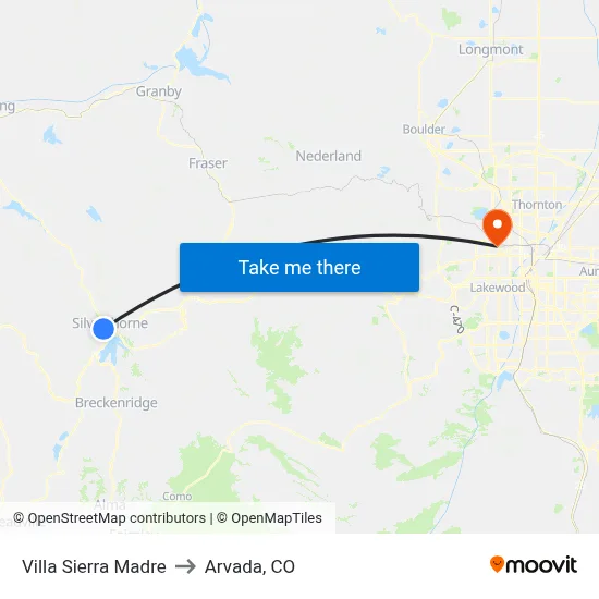 Villa Sierra Madre to Arvada, CO map