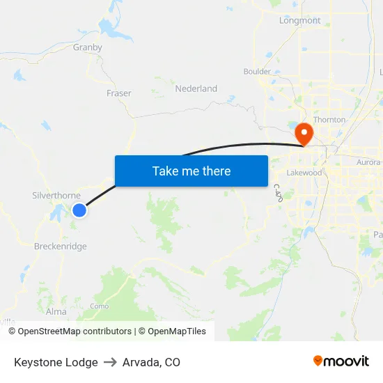 Keystone Lodge to Arvada, CO map