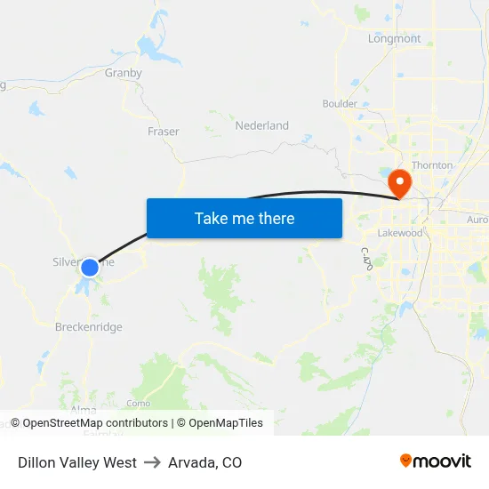 Dillon Valley West to Arvada, CO map