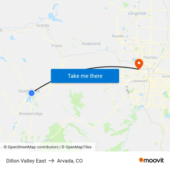 Dillon Valley East to Arvada, CO map