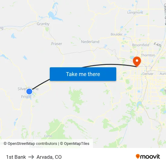 1st Bank to Arvada, CO map