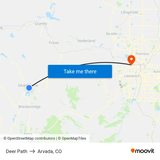 Deer Path to Arvada, CO map