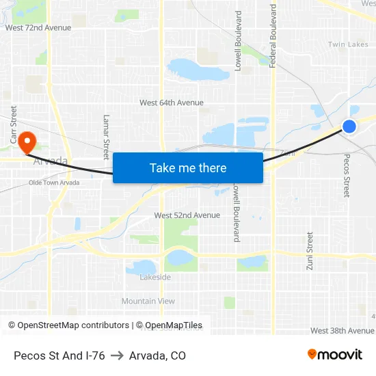 Pecos St And I-76 to Arvada, CO map