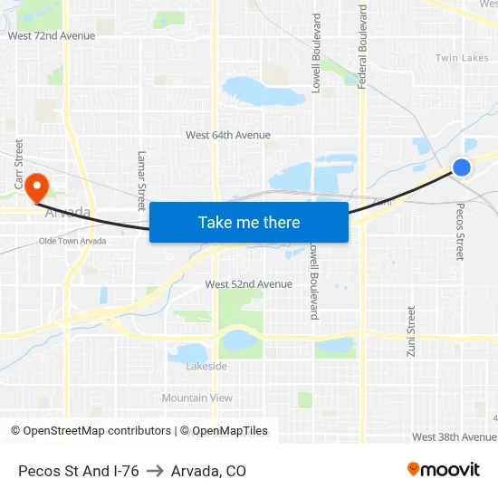 Pecos St And I-76 to Arvada, CO map