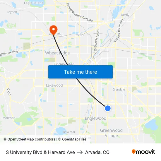 S University Blvd & Harvard Ave to Arvada, CO map