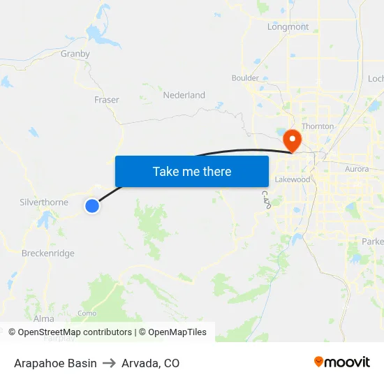 Arapahoe Basin to Arvada, CO map