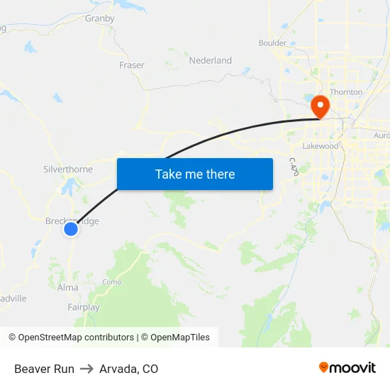 Beaver Run to Arvada, CO map