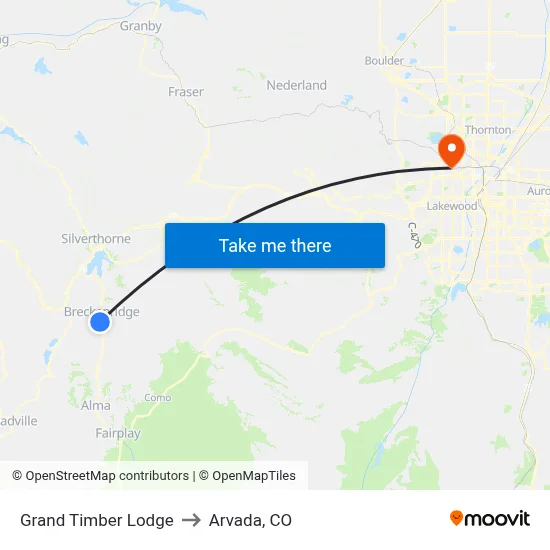 Grand Timber Lodge to Arvada, CO map
