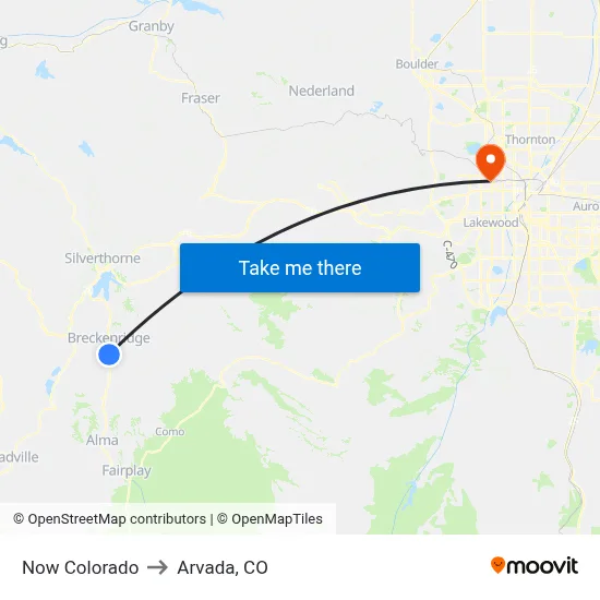 Now Colorado to Arvada, CO map