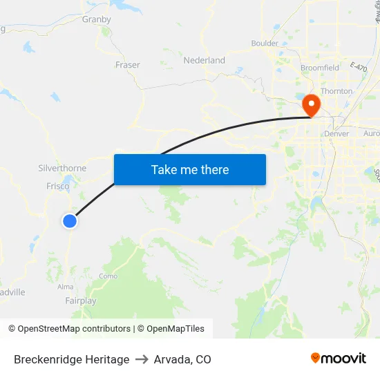 Breckenridge Heritage to Arvada, CO map