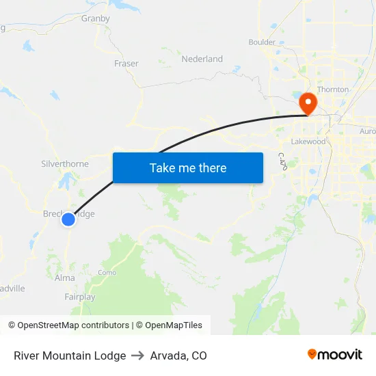 River Mountain Lodge to Arvada, CO map